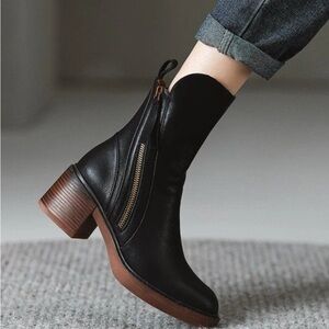 Black Leather Ankle Boots